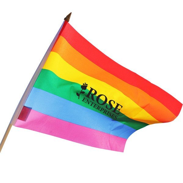 Rainbow Flag w/ Wood Stick, 12" x 18"