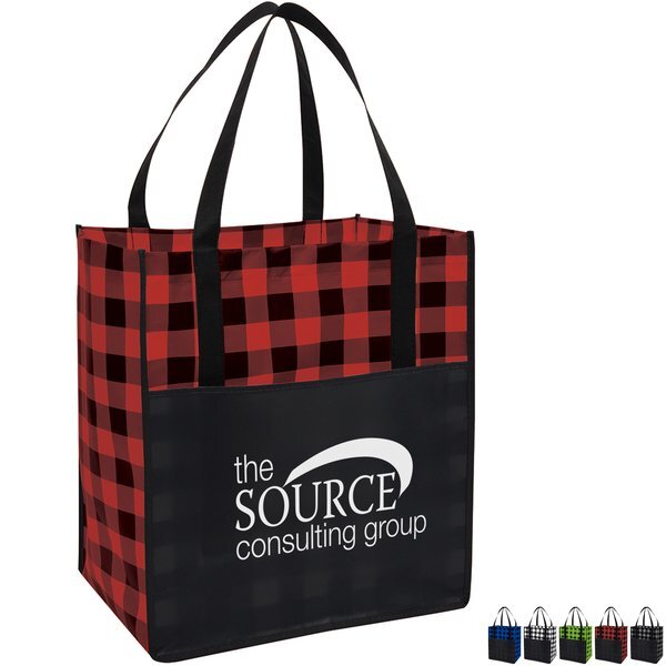 Northwoods Laminated Non-Woven Plaid Tote Bag