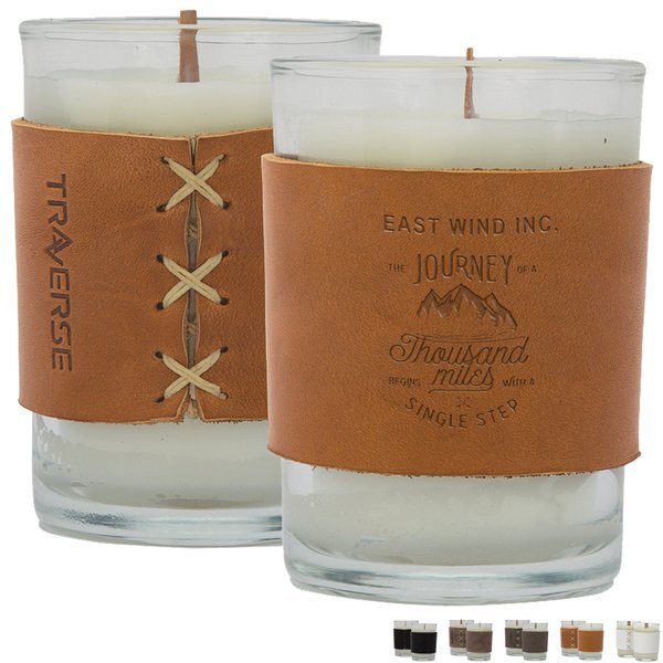 Harper Leather Wrapped Candle, 8oz.