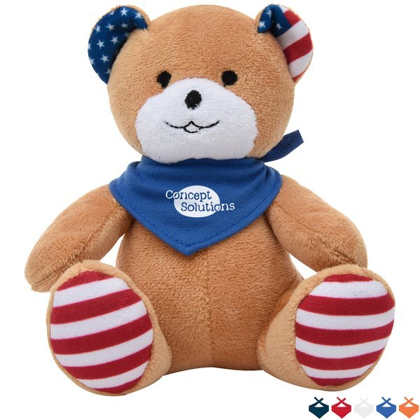 Patriotic Plush Bear, 6" w/ Bandana