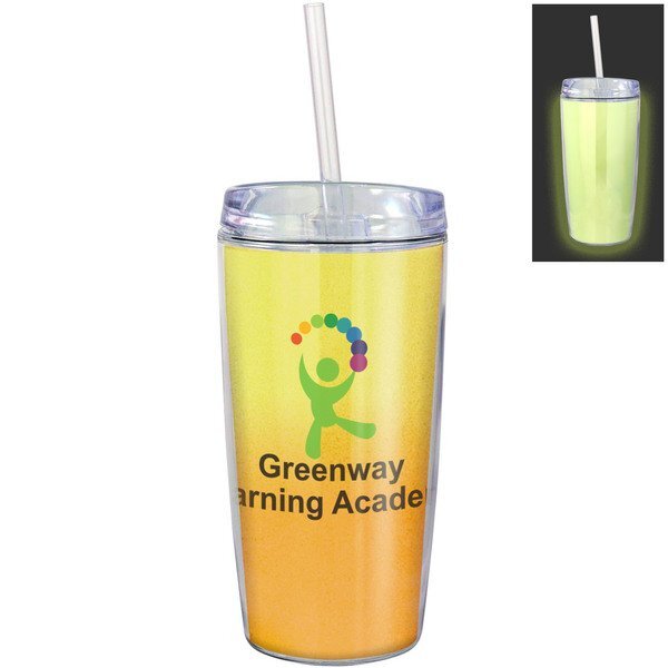 Glow in the Dark Wave Mug w/Straw, 16oz.