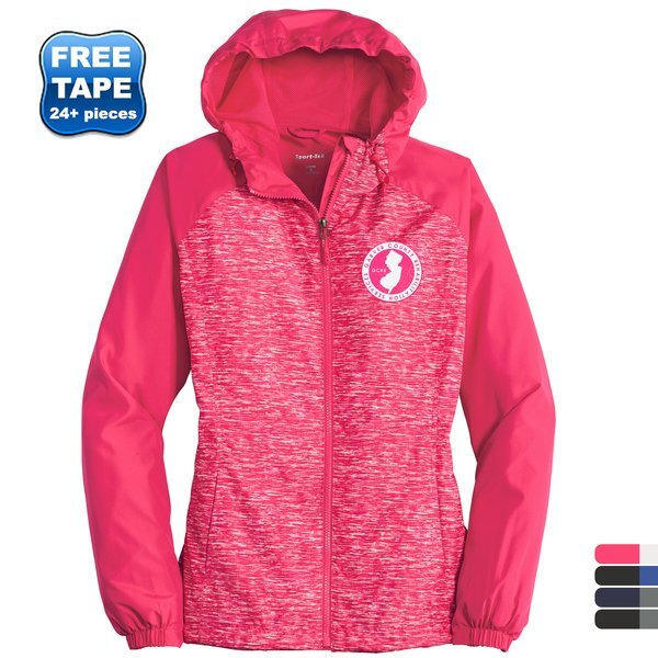 Sport-Tek® Heather Colorblock Raglan Ladies' Hooded Wind Jacket