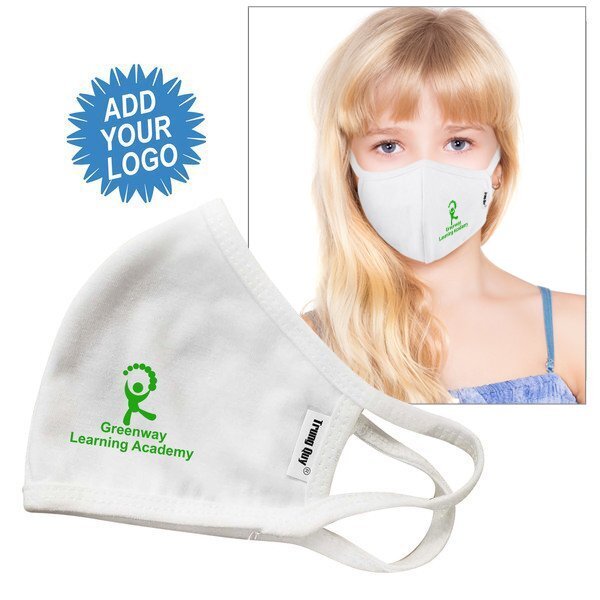 Reusable Double Layer Cotton Poly Face Mask Youth/Young Adult, White, w/ Screen Print - IN STOCK & ON SALE