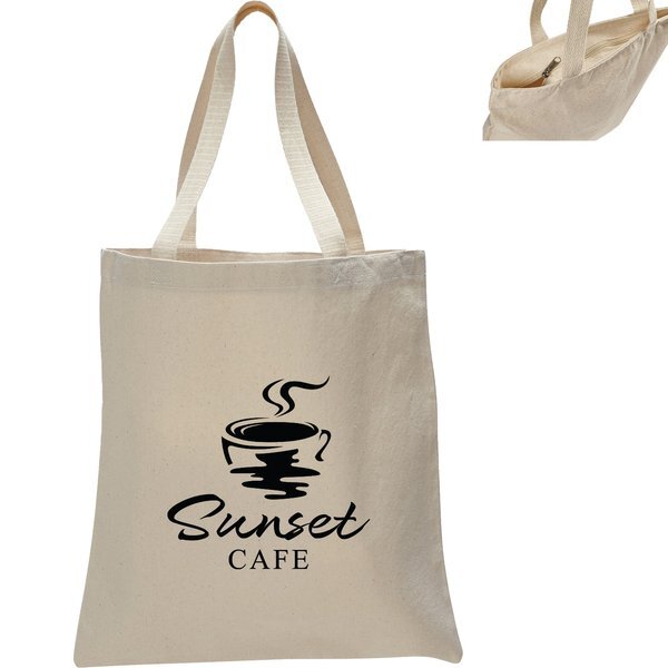 Zippered Natural Promotional Tote Bag