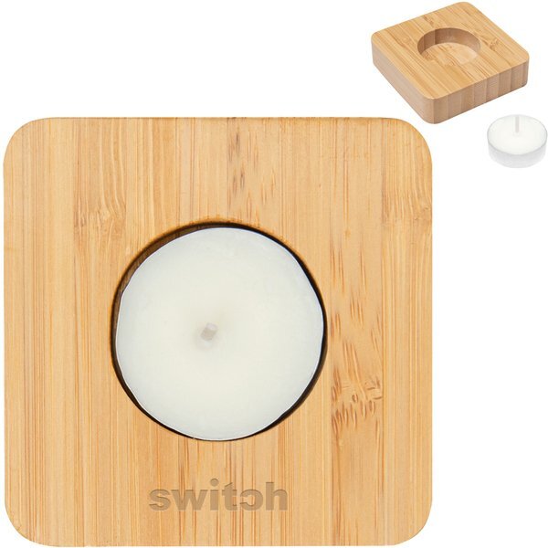 Bamboo Tea Light Candle Holder w/ Candle