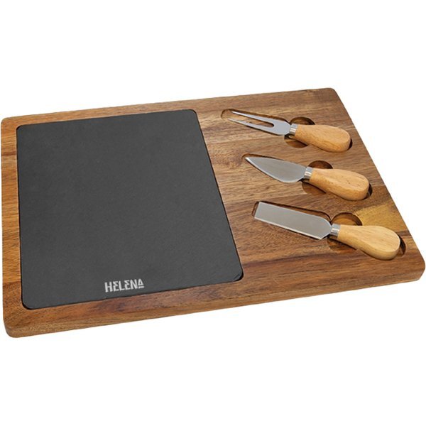 Flair Rectangle Acacia Wood & Slate Cheese Tool Set