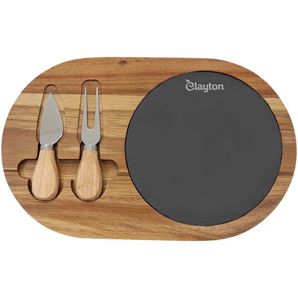 Flair Rounded Acacia Wood & Slate Cheese Tool Set