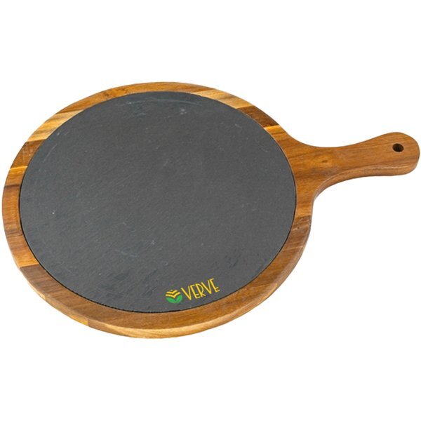 Large Flair Round Acacia Wood/ Slate Serving Board with Hand