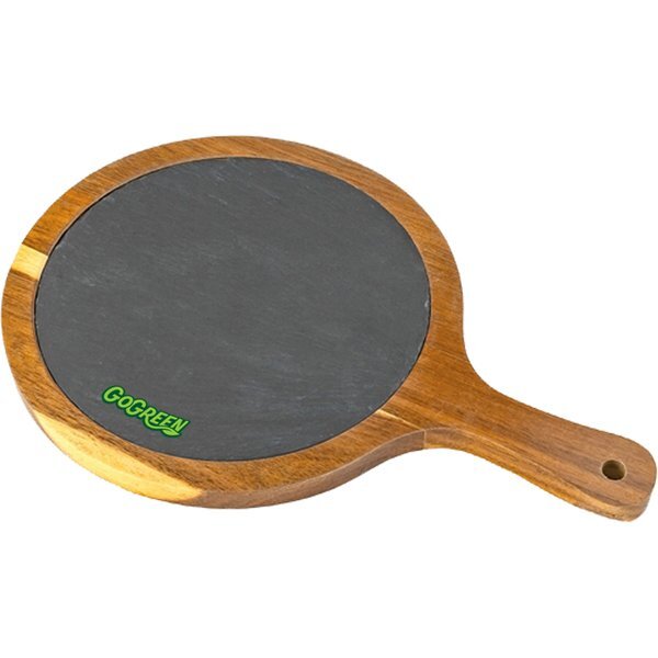 Small Flair Round Acacia Wood/ Slate Serving Board with Hand