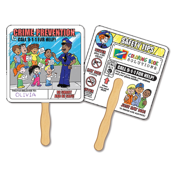 Crime Prevention Coloring Hand Fan