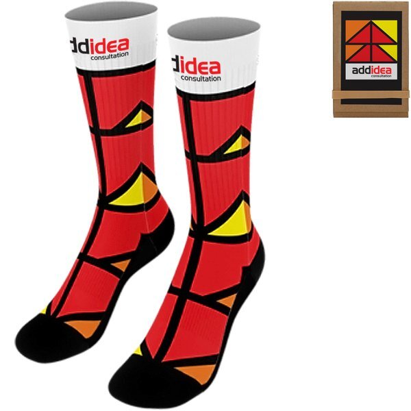 Dye-Sublimated 100% Polyester Socks w/ Tri-Fold Packaging