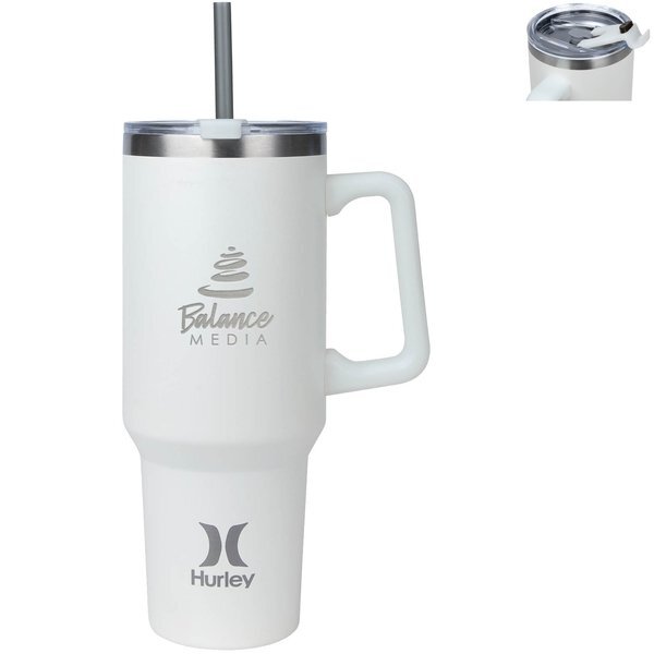 Hurley® Oasis Vacuum Insulated Travel Mug w/ Straw, 40oz.