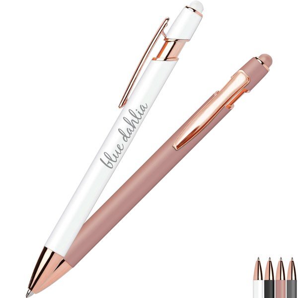 iWriter® Rose Gold Stylus & Soft Touch Rubberized Metal Ball Point Pen