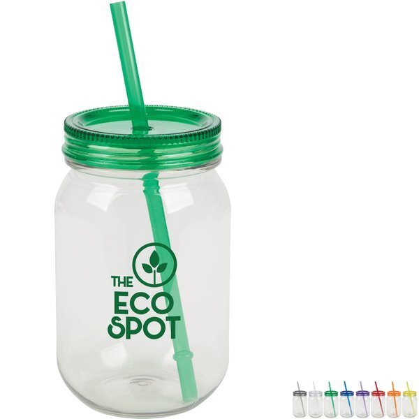 Bootlegger rPET Mason Jar Tumbler w/ Straw, 27oz.