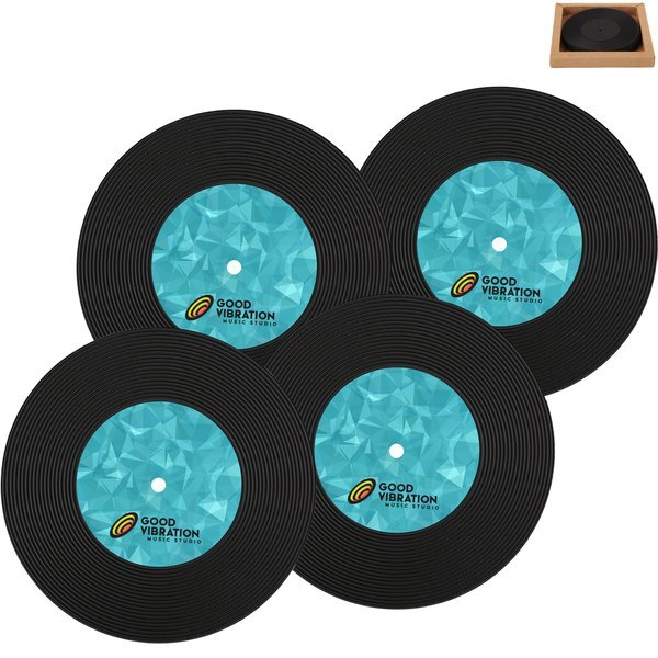 Four Piece Record Coaster Set In Box