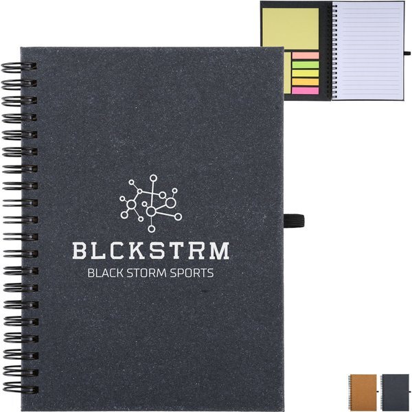 Bonded Leather Spiral Sticky Pad Notebook w/ FSC® Recycled Paper