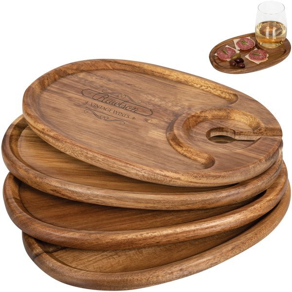 Toscana Wine Appetizer 4 Acacia Wood Plate Set