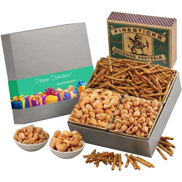 Fresh Roasted Nuts and Cayenne Dill Pickle Pretzels in a Box