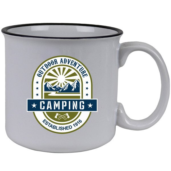 Campy White Ceramic Mug, 15oz.