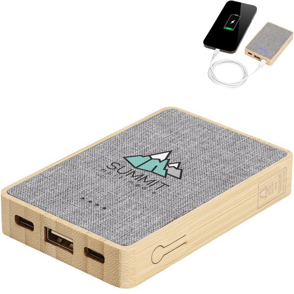 Dual Port Bamboo rPET Power Bank, 5000mAh