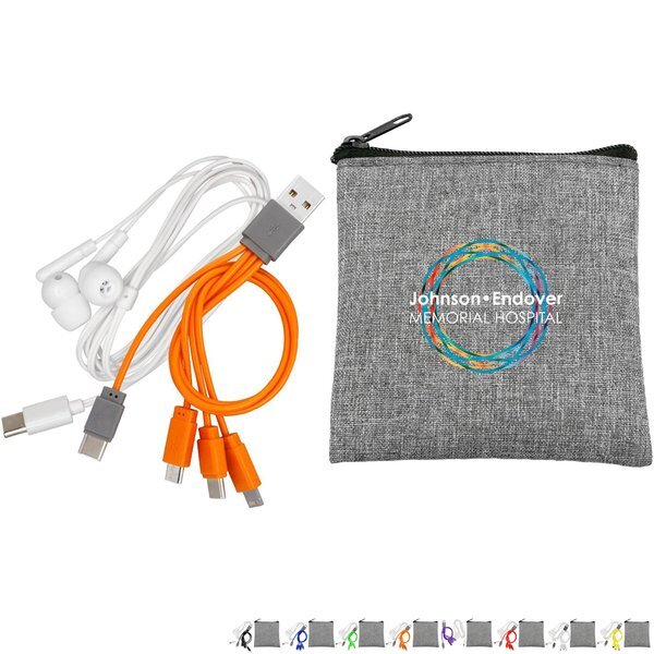 Recycled Pouch, Type C Earbuds & Charging Cable Kit