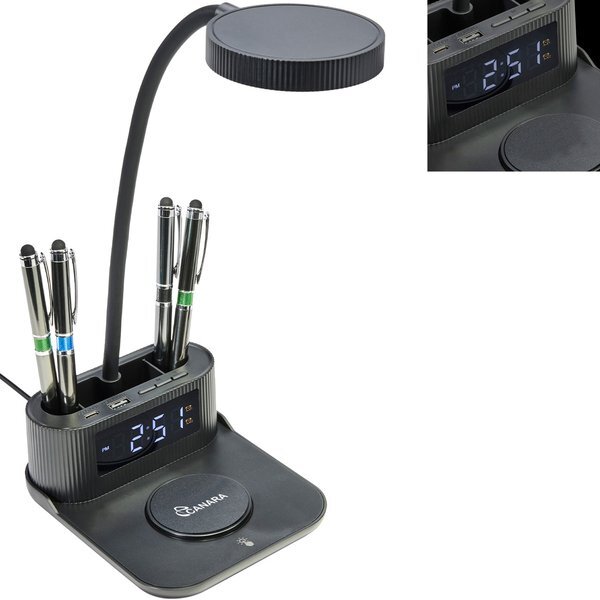 Solantis 15W Wireless Charger, Desk Lamp, Pen Holder & Alarm Clock, 4 in 1