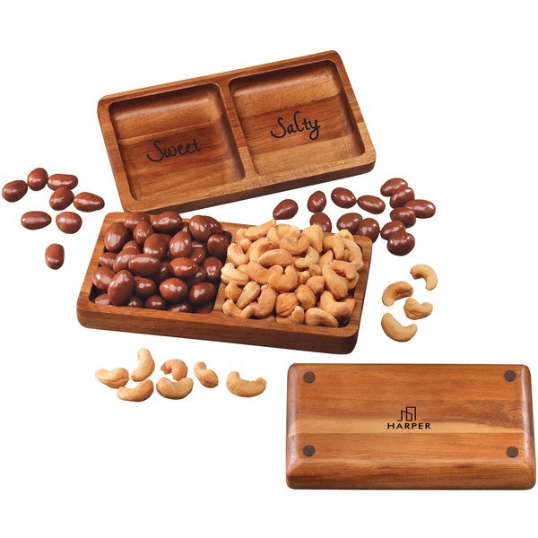 Acacia Tray with Chocolate Almonds & Cashews