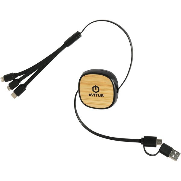 Bamboo Retractable 3-in-1 Charging Cable w/ Dual Inputs