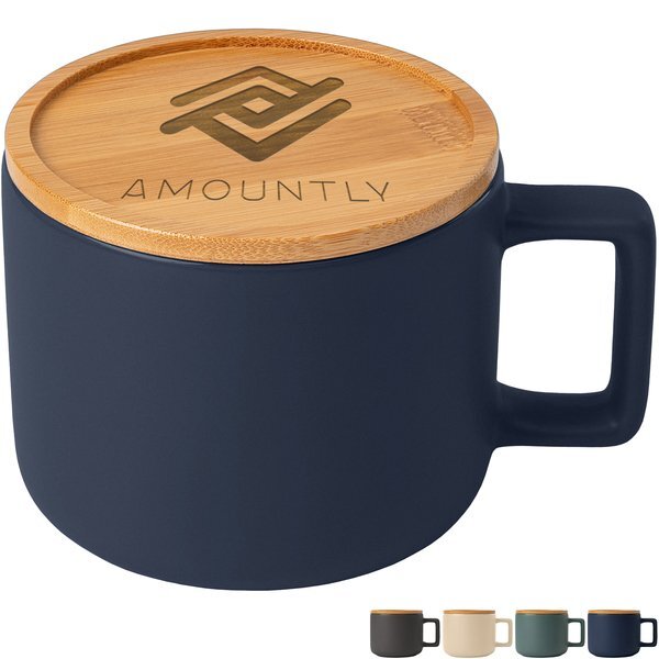 Café Virtuoso Ceramic Mug with Bamboo Lid, Laser Engraved, 12oz.