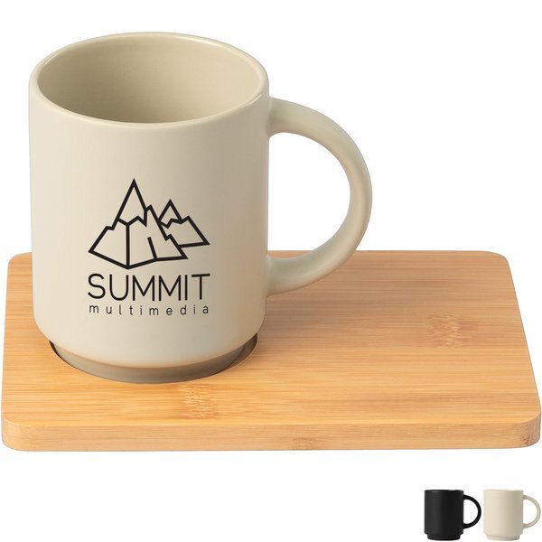 Café Duo Ceramic Mug & Bamboo Board Set, 11oz.