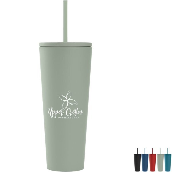 Spire Soft Touch Double Wall Recycled Plastic Tumbler w/ Straw, 24oz.