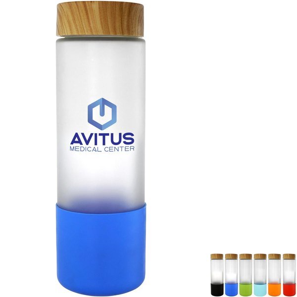 Bamboo Pattern Full Color Frosted Glass Bottle, 22oz.