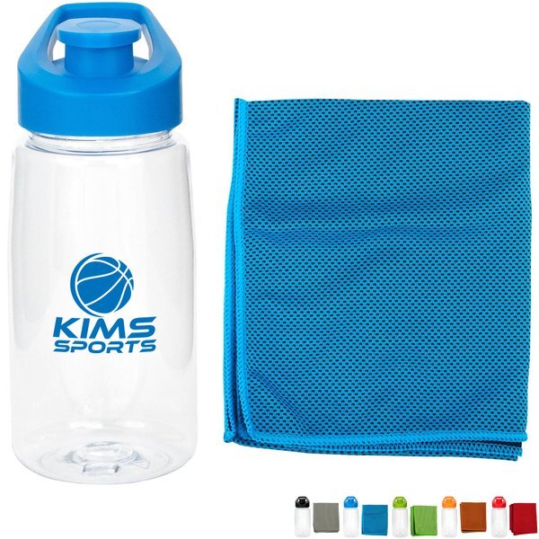 Recycled Easy Pour Fitness Bottle & Cloth Set, 18oz.