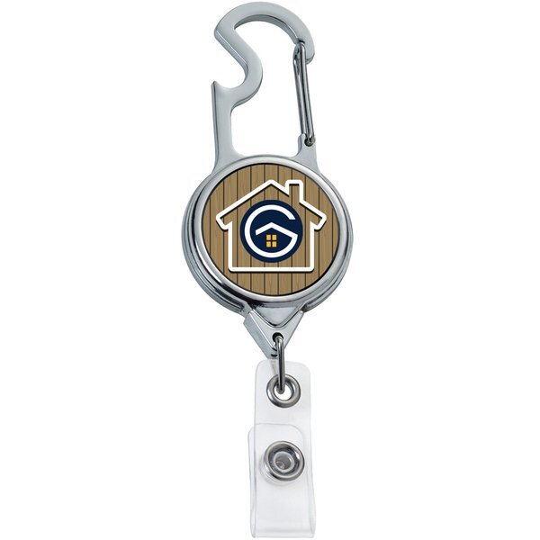 Chrome Carabiner Bottle Opener Badge Reel