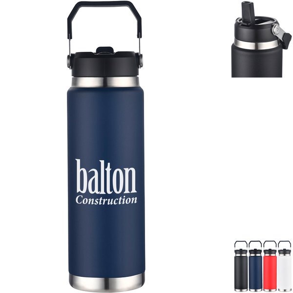 Senago Vacuum Insulated Stainless Steel Bottle w/ Built-In Straw, 30oz.