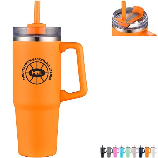 Milo Vacuum Insulated Stainless Steel Mug w/ Straw, 30oz.