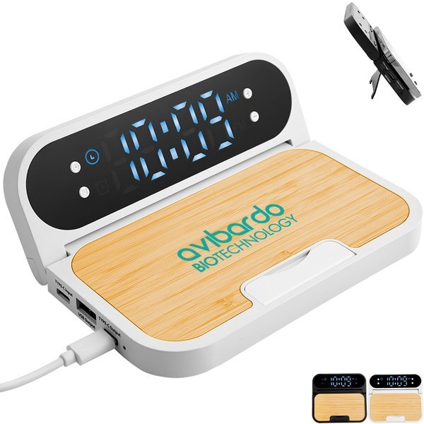 Bamboo 15W Folding Charger w/ Digital Clock