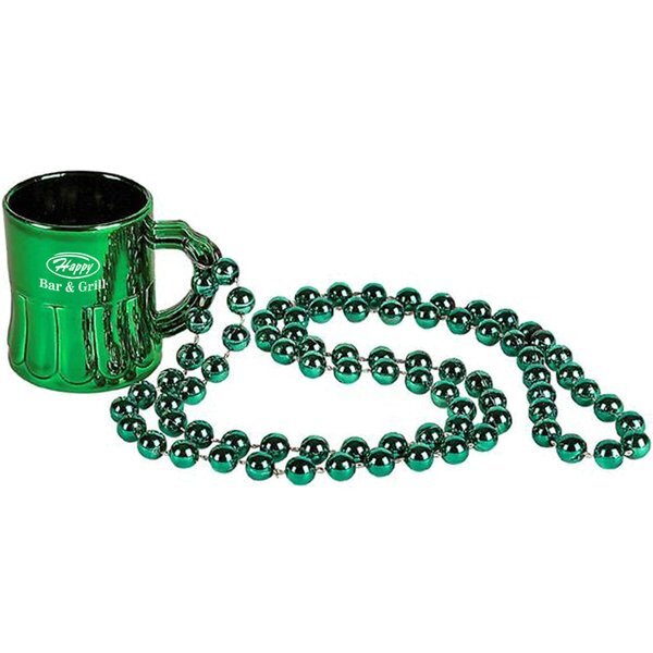 Green Beer Mug Shot Glass with Beaded Necklace, 1oz.