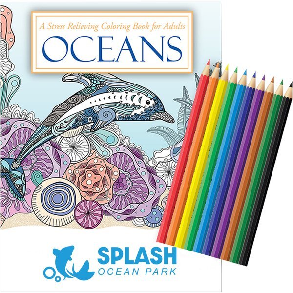 Oceans Stress Relief Adult Coloring Book w/ Colored Pencils Relax Pack Set