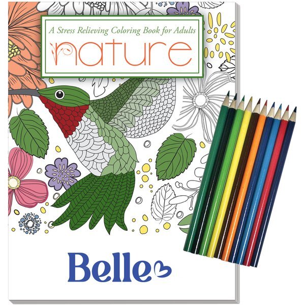 Nature Stress Relief Adult Coloring Book w/ Colored Pencils Relax Pack Set