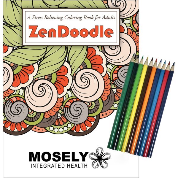 Zen Doodle Stress Relief Adult Coloring Book w/ Colored Pencils Relax Pack Set