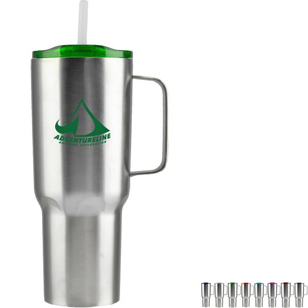 Mammoth Silver Mug With Colored Lid, 40 oz.