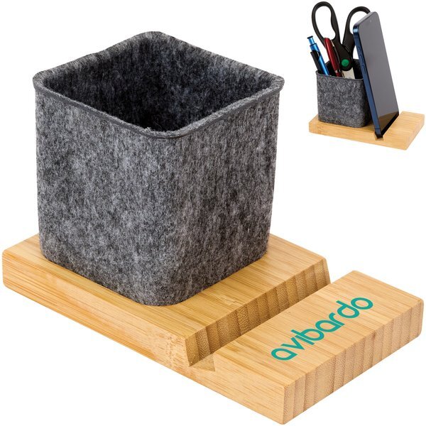 Renton Recycled Felt and Bamboo Pen/Device/Card Organizer