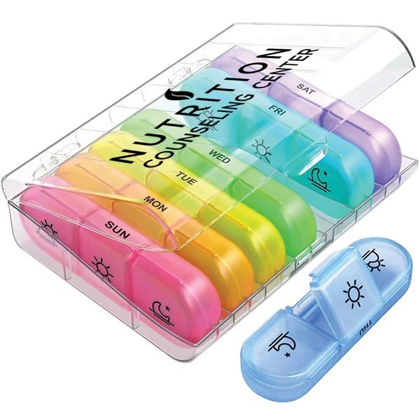 Clear & Rainbow Travel Pill Container