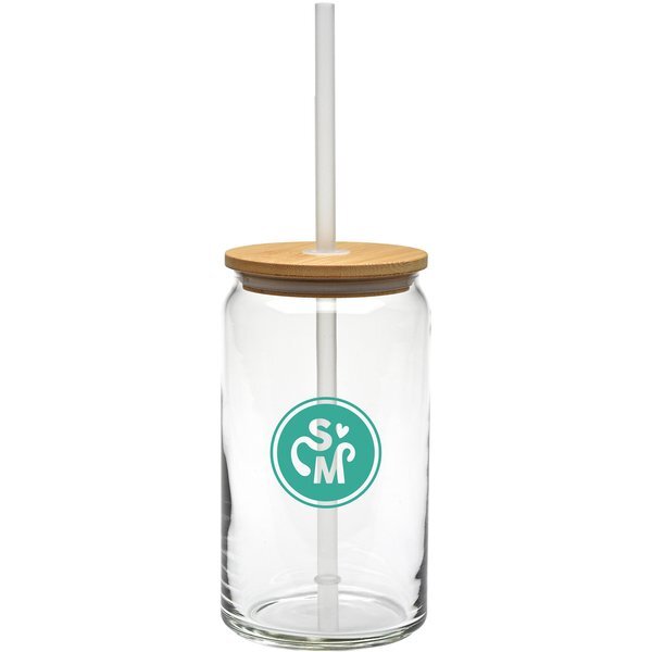Soda Can Glass with Bamboo Lid, 16 oz.