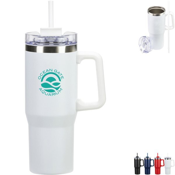 Maestro Vacuum Insulated Stainless Steel Mug w/ Straw, 30oz.