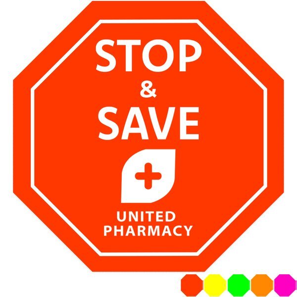 Stop Sign Shape Custom Sticker- Neon, 2-1/4"