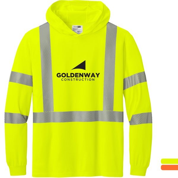 CornerStone® ANSI 107 Class 3 Polyester Birdseye Mesh Long Sleeve Segmented Tape Hooded Men's Tee