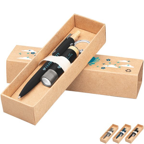 Reborn Recycled Aluminum Bamboo Accented Pen & Flashlight Gift Set