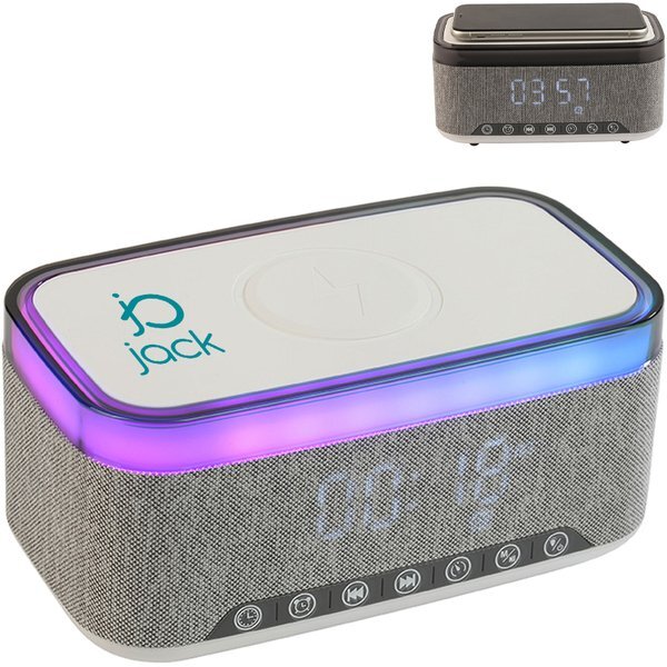 Sunset 20W Stereo Speaker w/ White Noise, Clock, Radio & 15W Wireless Charger